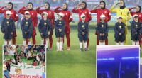 Iranian womenâs soccer players flash 'help' signal after being branded traitors